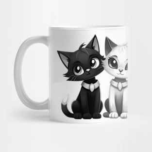 Cute Black and White Cartoon Kittens Mug